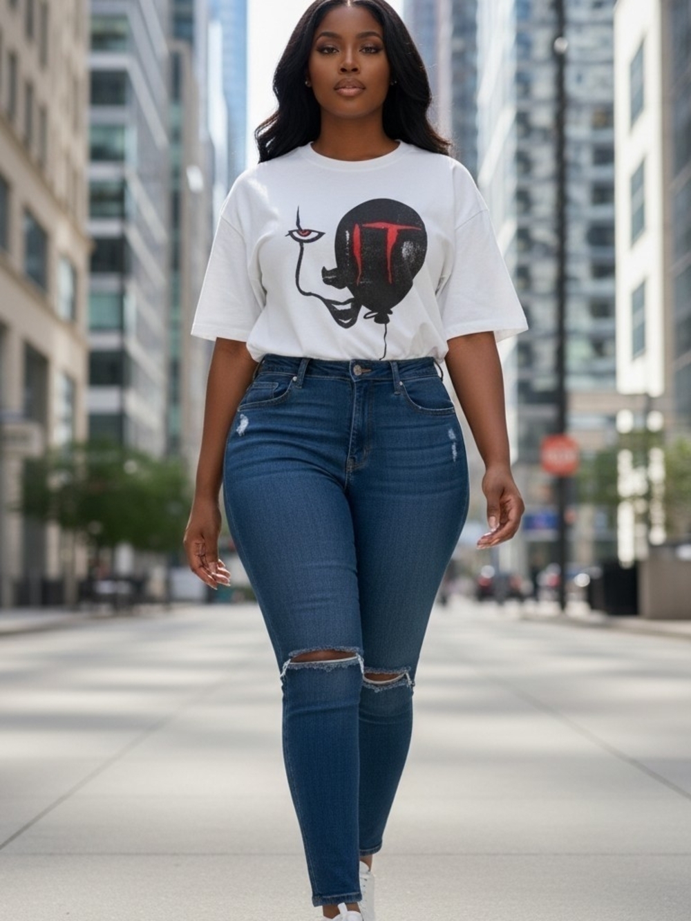 Fashion Nova IT Pennywise Red Balloon Graphic T-Shirt White 1X Horror Tee (EUC)
